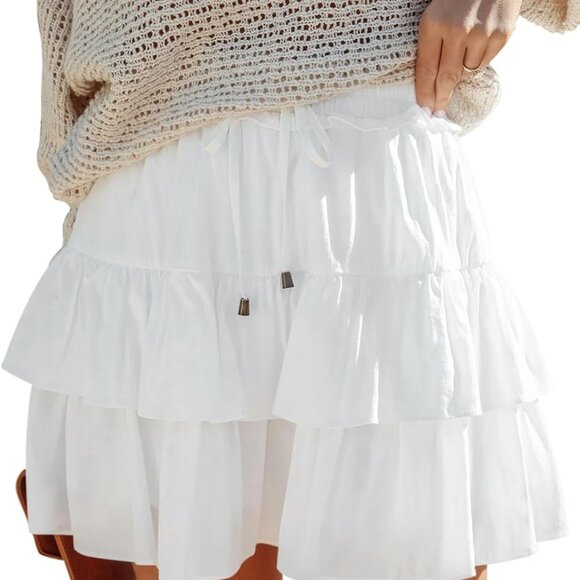 Flowy Shorts for Women Boho Ruffled Tiered Skorts Casual High Waist Mini Skirts - Picture 1 of 5